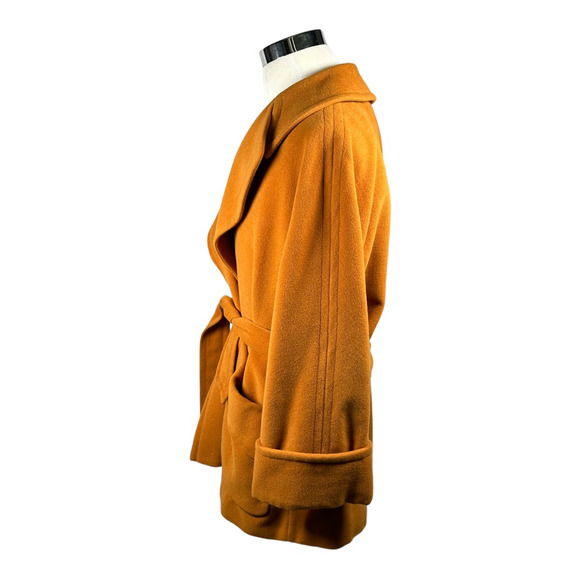Vintage Loewe Jacket Coat Womens Medium Orange Open Cashmere Wool Belted Pockets - Picture 3 of 12